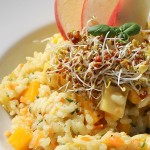Veganes Risotto mit Karotten, Lauch und Mango